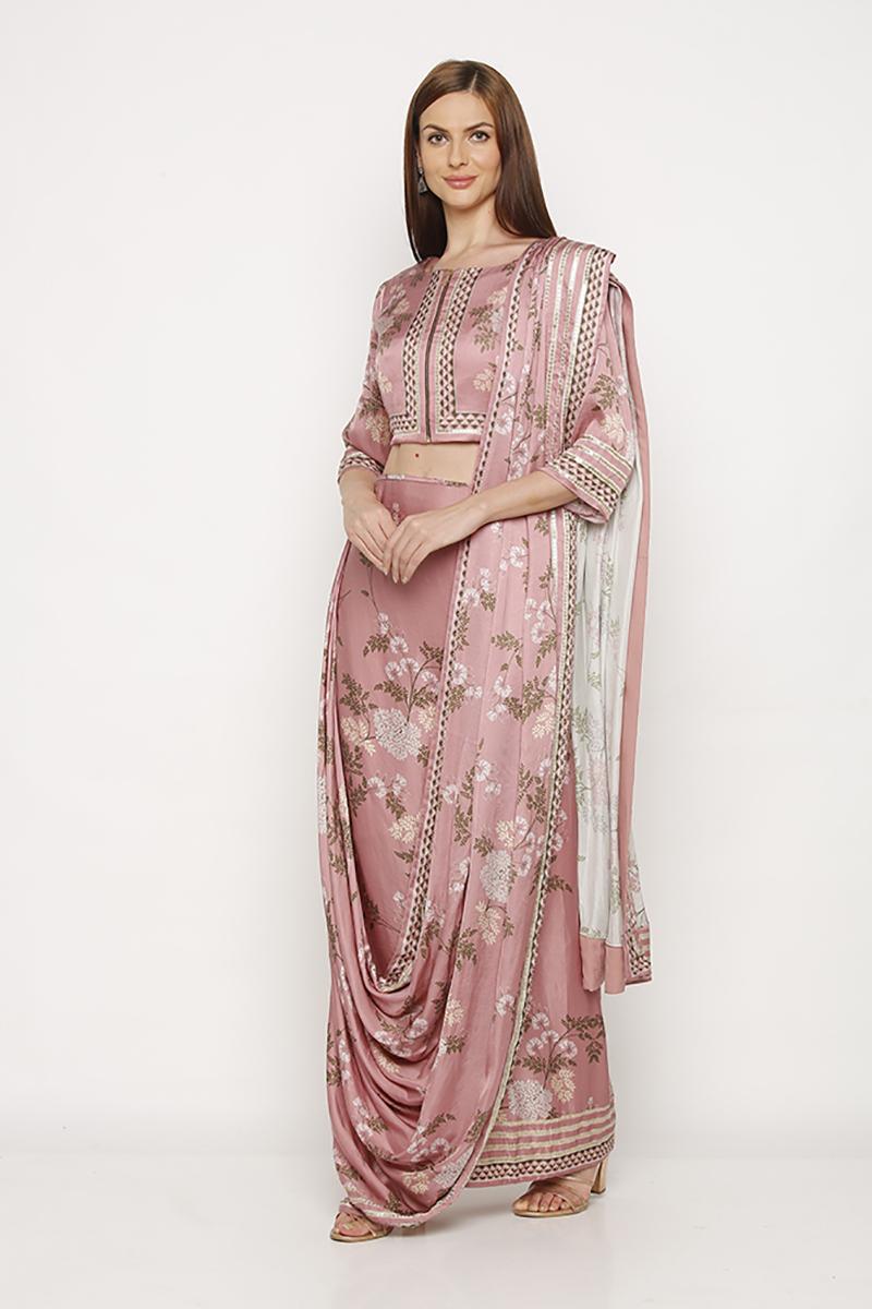 Meadow pink draped saree set