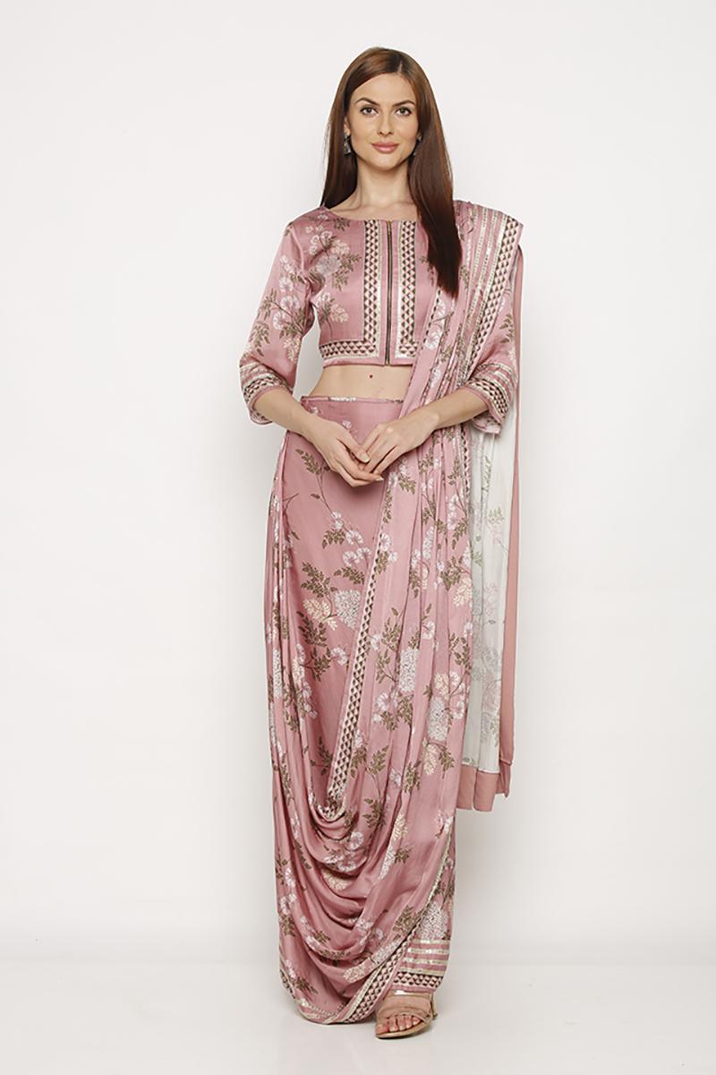 Meadow pink draped saree set