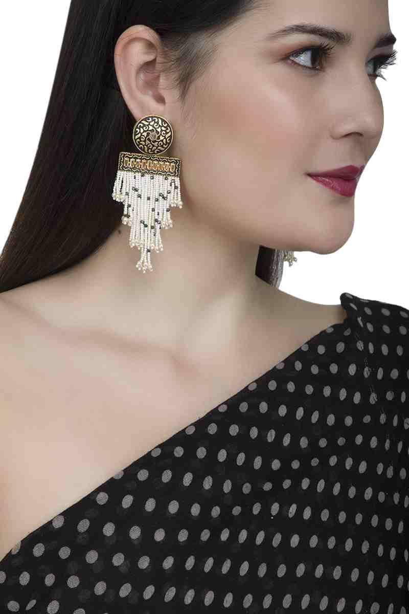 gold plated earrings with pearl tassels