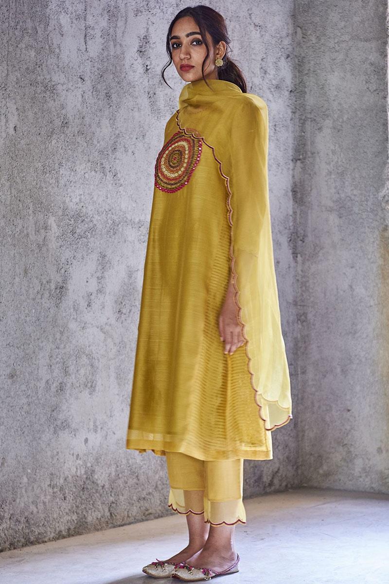 Mustard yellow pavitra kurta set
