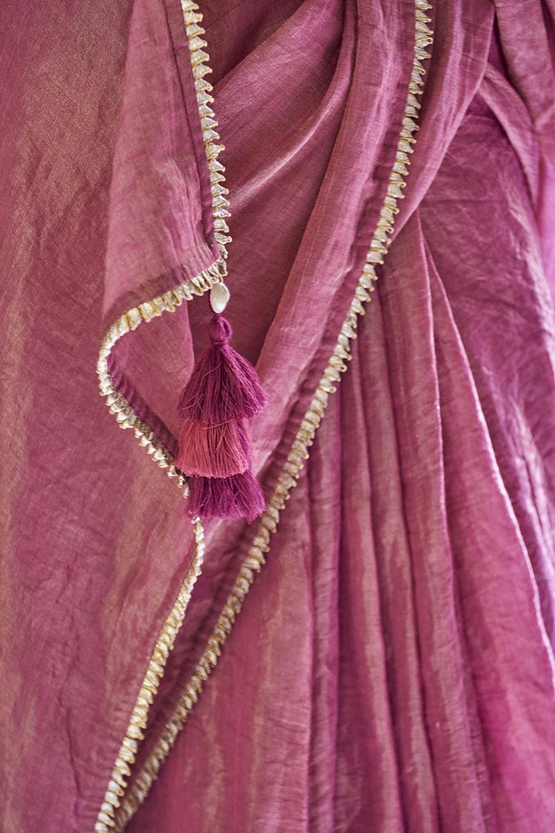 Purple shambhavi saree with bandhani print blouse pcs