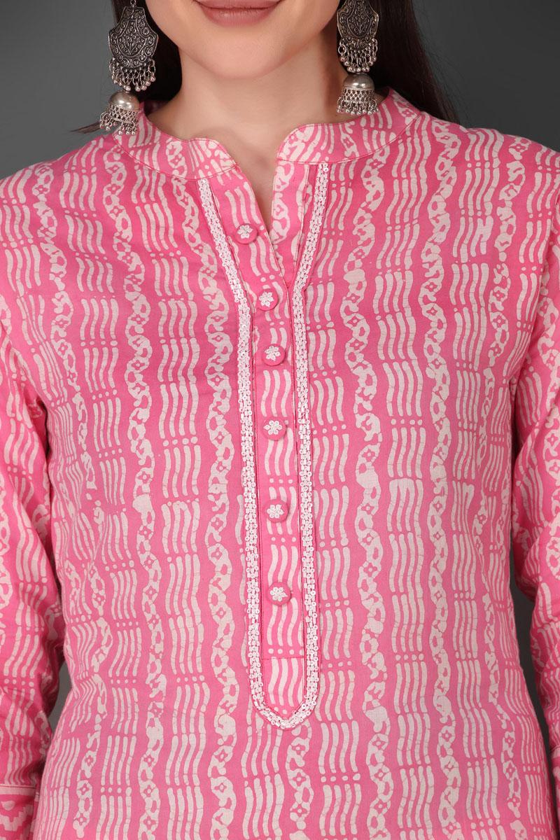 pink batik cotton kurta set