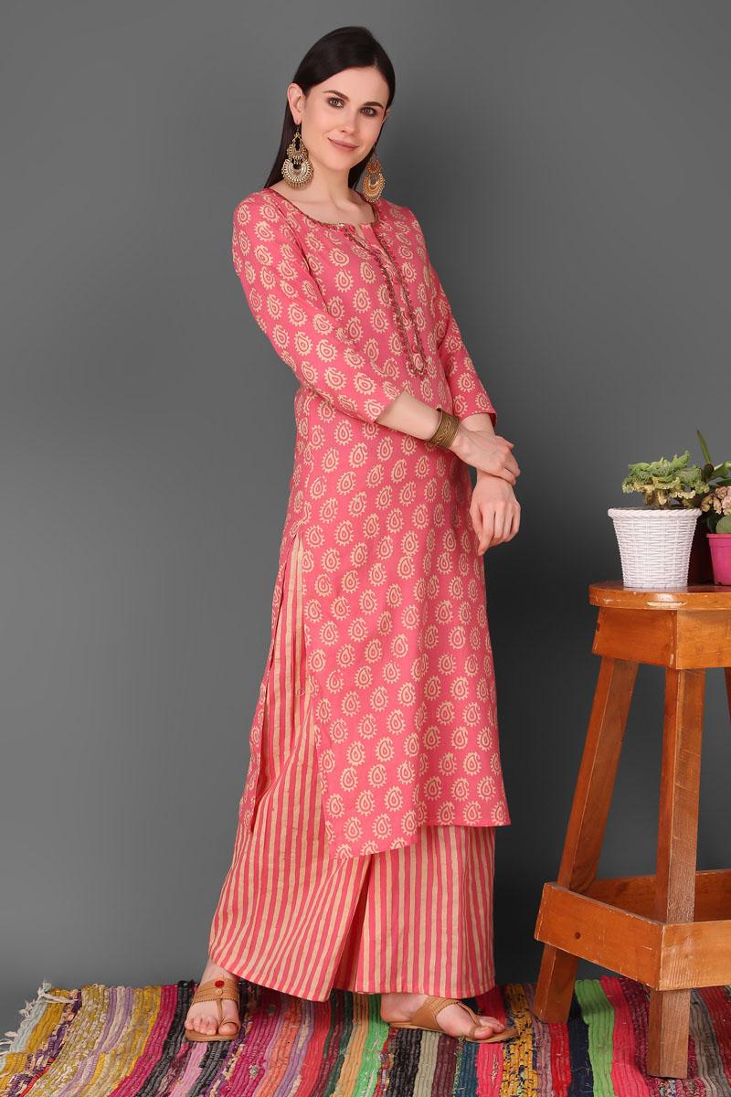 indian red batik cotton kurta set