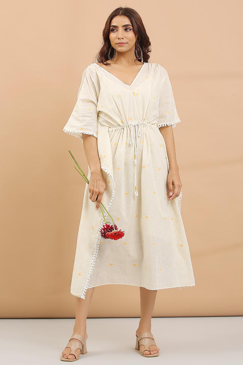 white and yellow heart Kaftan with sepreat slip