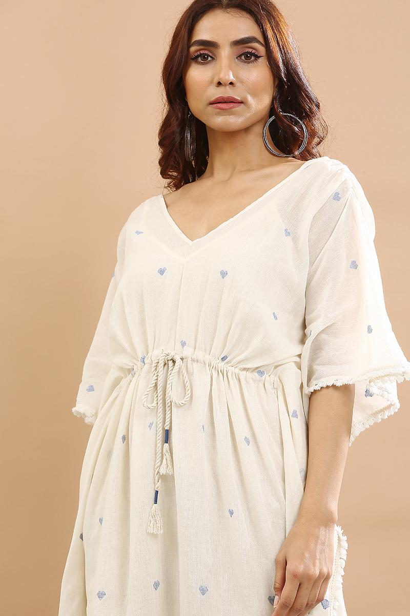 white and blue heart Kaftan with sepreat slip
