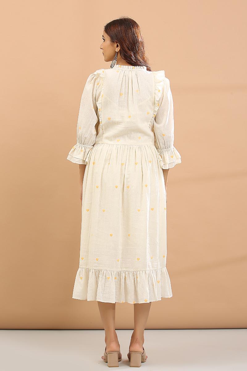 white and yellow heart Frill dress