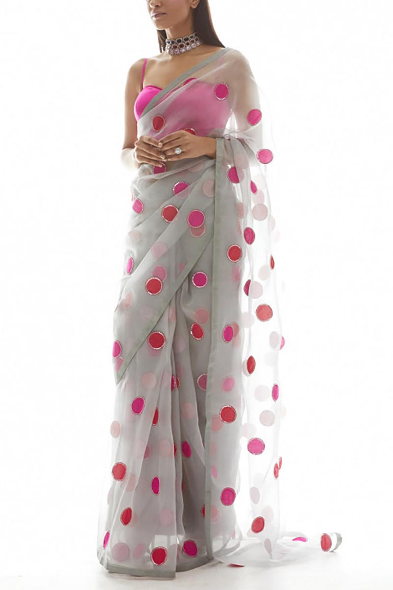 Grey Embroidered Organza Saree with Blouse