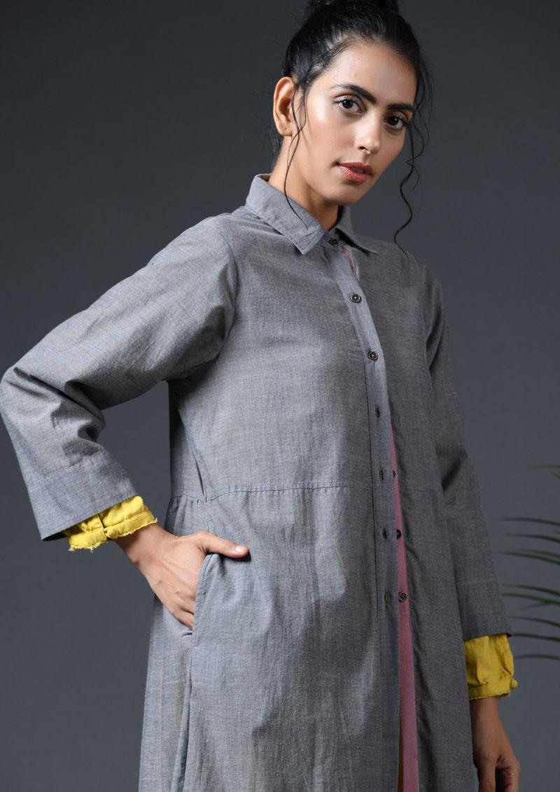 Buttoned front overlay-grey
