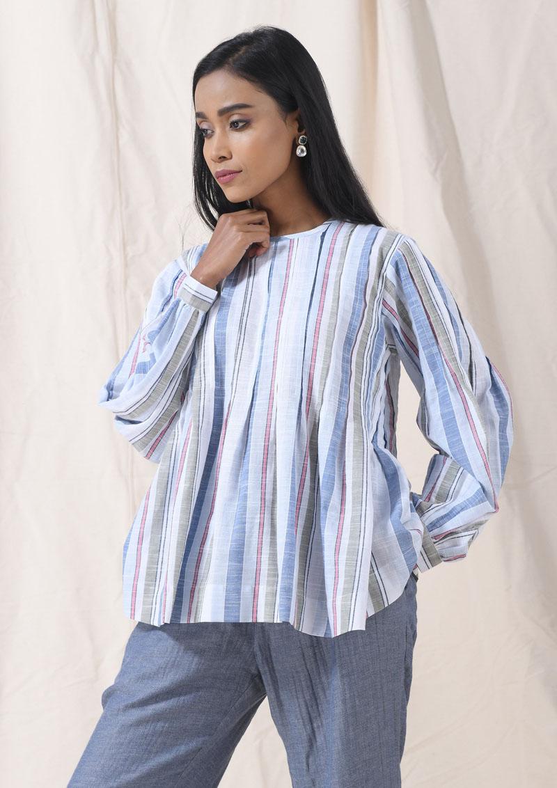 Pleated striped flare top