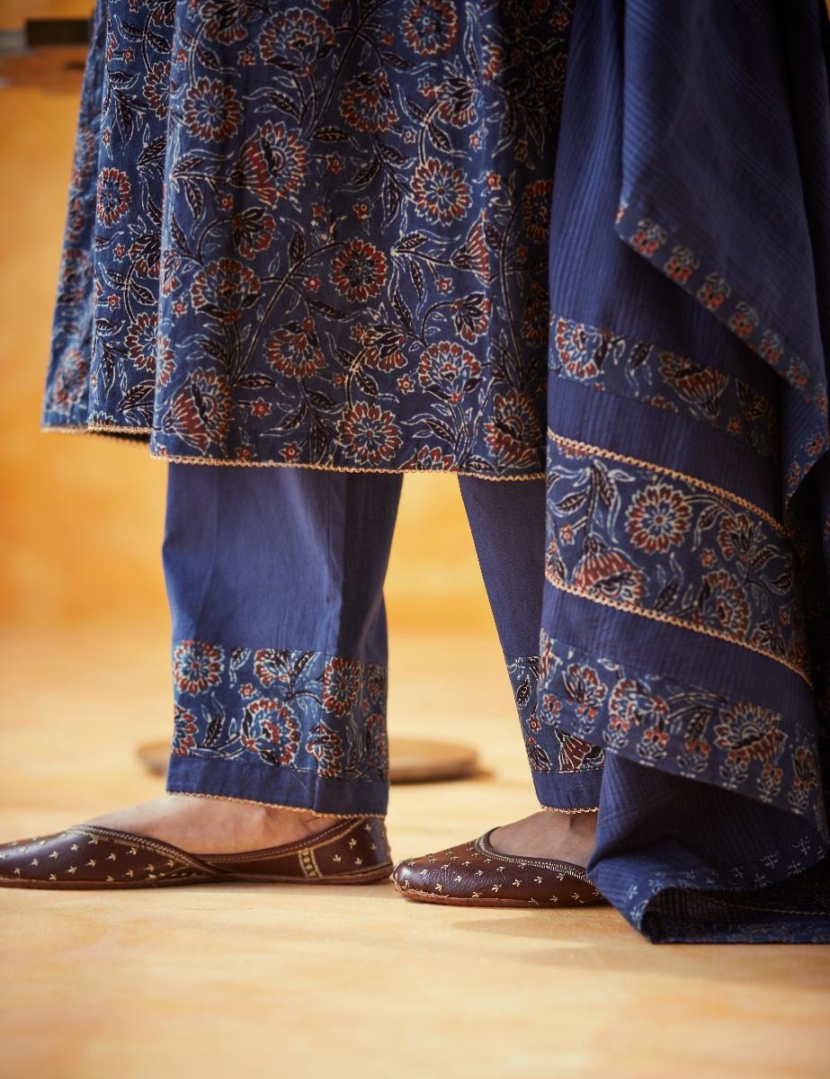 Bhoomi Indigo Blue Ajrakh Print Suit Set (Set Of 3)