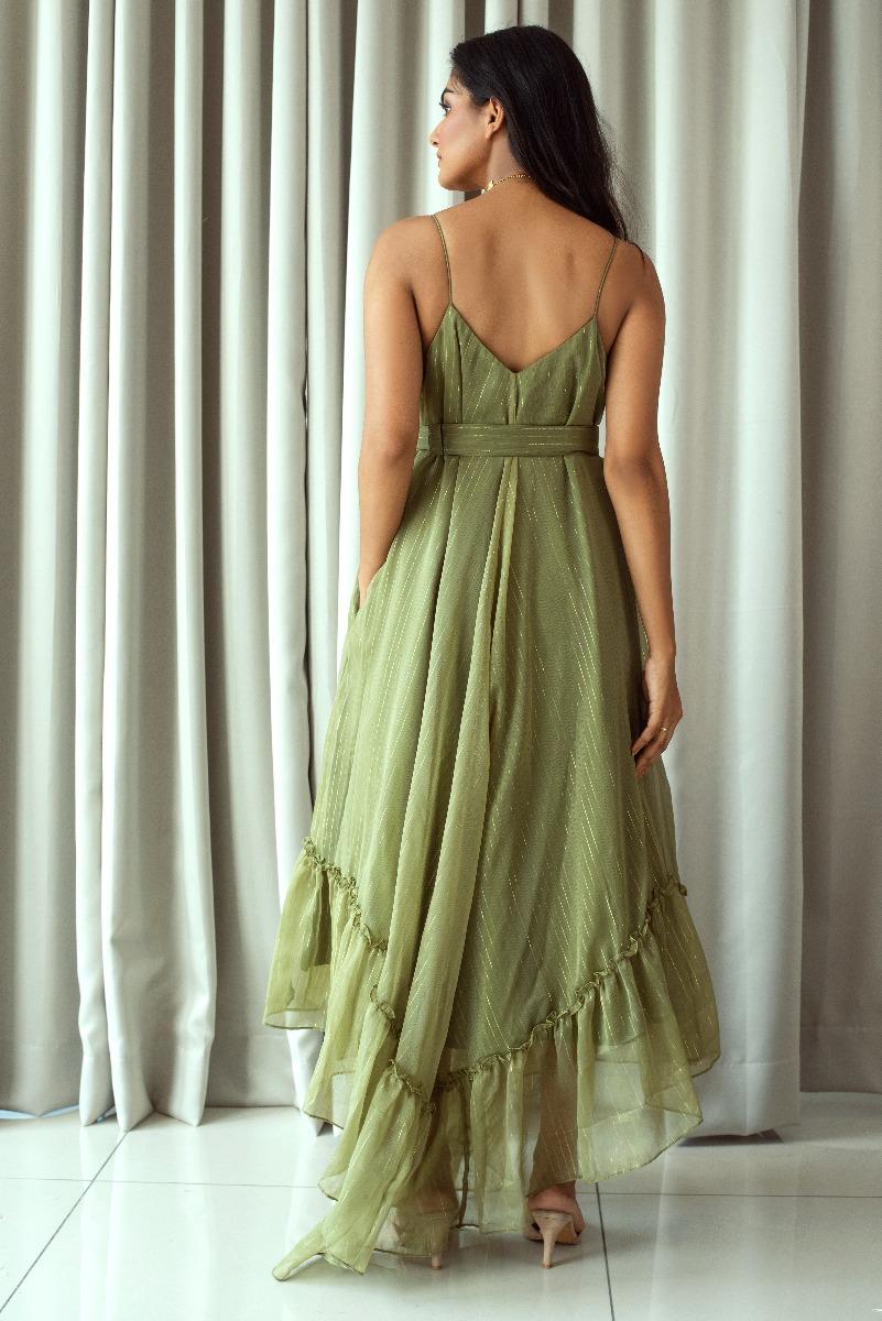 Olive Green Handloom Blend Dress
