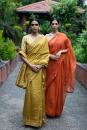 Molten Gold Yellow hand embroidered saree with blouse (Set of 2)