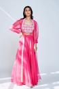 Pink Organza Cape Set With Blouse And Palazzo (Set of 3)