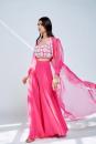 Pink Organza Cape Set With Blouse And Palazzo (Set of 3)