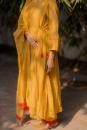 mustard and red nuetral handwoven chanderi and cotton kaftan set
