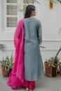 english grey and hot ink  nuetral handwoven chanderi and cotton kurta set