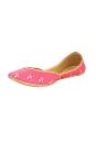 Pink Leather Silk Fabric and sequins work Jutti ( Heel Height 0.5 inch )
