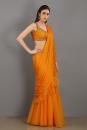 orange shezan linen satin organza handwork draped saree