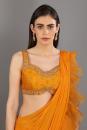 orange shezan linen satin organza handwork draped saree