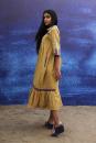 mustard yellow handwoven handspun cotton Mid Calf Length Dress