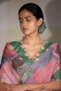 Multi color and green colour block hand embroidered saree with blouse