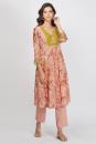 pink viscose chiffon and glace cotton sequin flower panelled tunic set