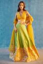 Yellow and neon green hand woven venkatagiri swati lehenga set 