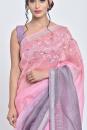 purple & pink bahar | hand embroidered linen sari