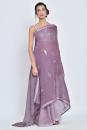 purple kumud i hand-embroidery linen sari