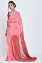 pink & red kesar i handwoven dual shade linen sari