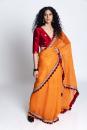 Orange and maroon Baghpat  Handwoven Organza Silk Sari
