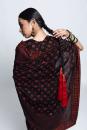 Black and red floral print Unai Printed Chanderi Silk Sari
