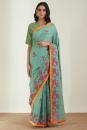 Mint Green Cotton Mal the old garden roses saree 