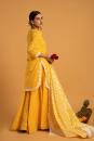 Yellow Hand Printed Cotton Mandakini Haldi Kurta Skirt Set