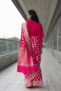 fuchsia  pure katan silk saree with power shoulder blouse