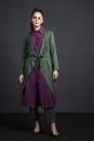 emrald green polka dot trench style jacket with long shirt and pants 