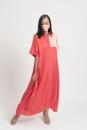Coral and Pale Coral colored flared Midi Dress