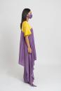 Purple and Yellow Colorblocked Asymmetrical Tunic Set