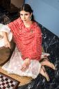 Ivory  and Red Handloom Chanderi Jacquard, Handloom Cotton kurta set
