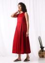 Boat neck pleated dress-Red