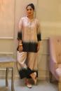 Beige and black ombre handwoven silk short kurta with box pleat and pant
