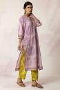 Bahaar Lilac V-Neck Big Flower Kurta with Olive Yellow Floral Pant
