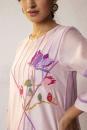 Bahaar Lilac Grid Floral Embroidery Kurta with Stripe Pant and chanderi dupatta Set