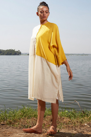 White/Yellow   organic cotton Maria Dress