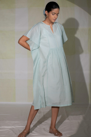 Icy blue hand embroidered kaftan dress