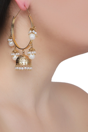 Hoop, jhumki white pearls earrings