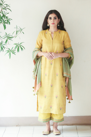Yellow embroidered kurta set