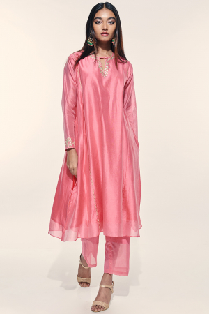 pink  chanderi cotton silk heer kurta set