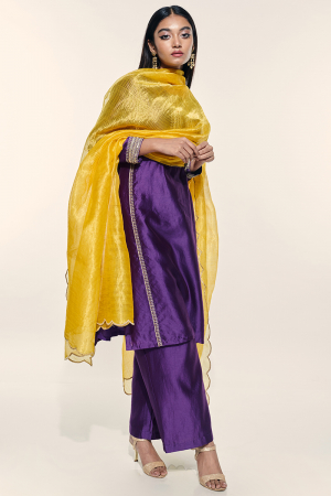 purple chanderi cotton silk saba kurta set