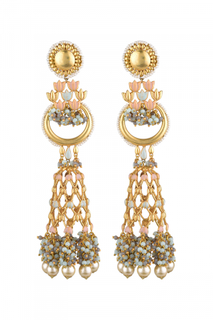 Gold Finish Pearl Dangler Earrings
